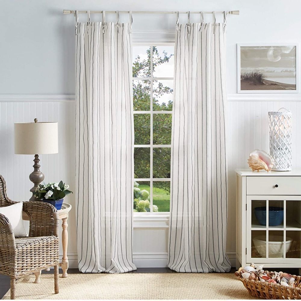 MARTHA STEWART Laguna Stripe Semi-Sheer Tie Tab Window Curtain Panel